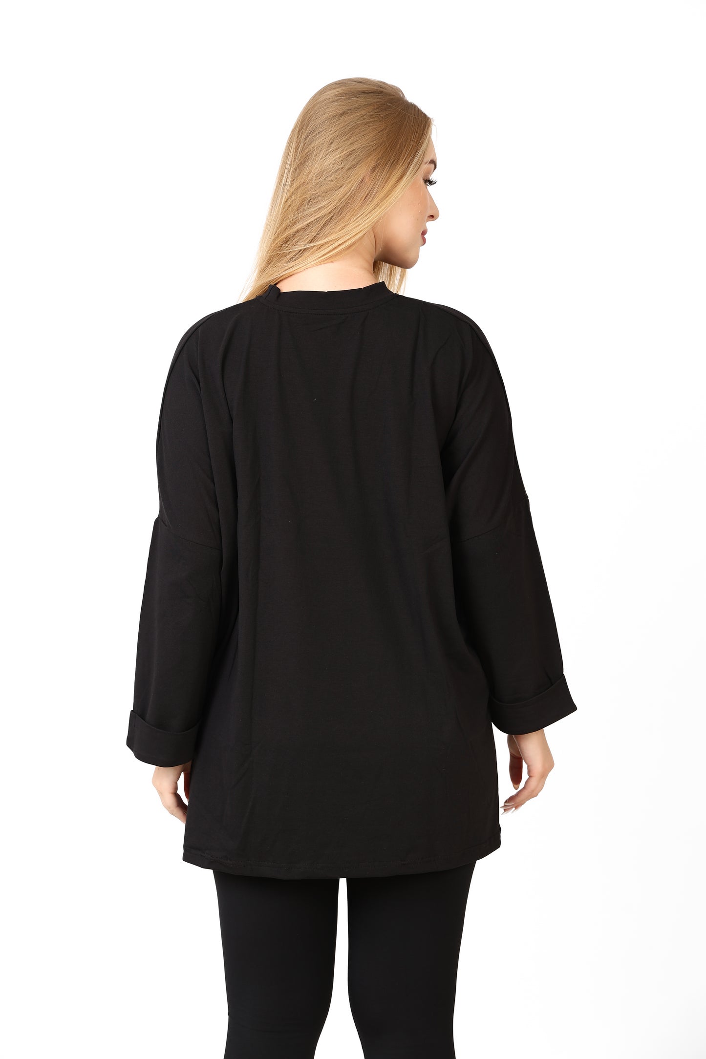 Women’s Oversized Long Sleeve High-Low Cotton Top – Black