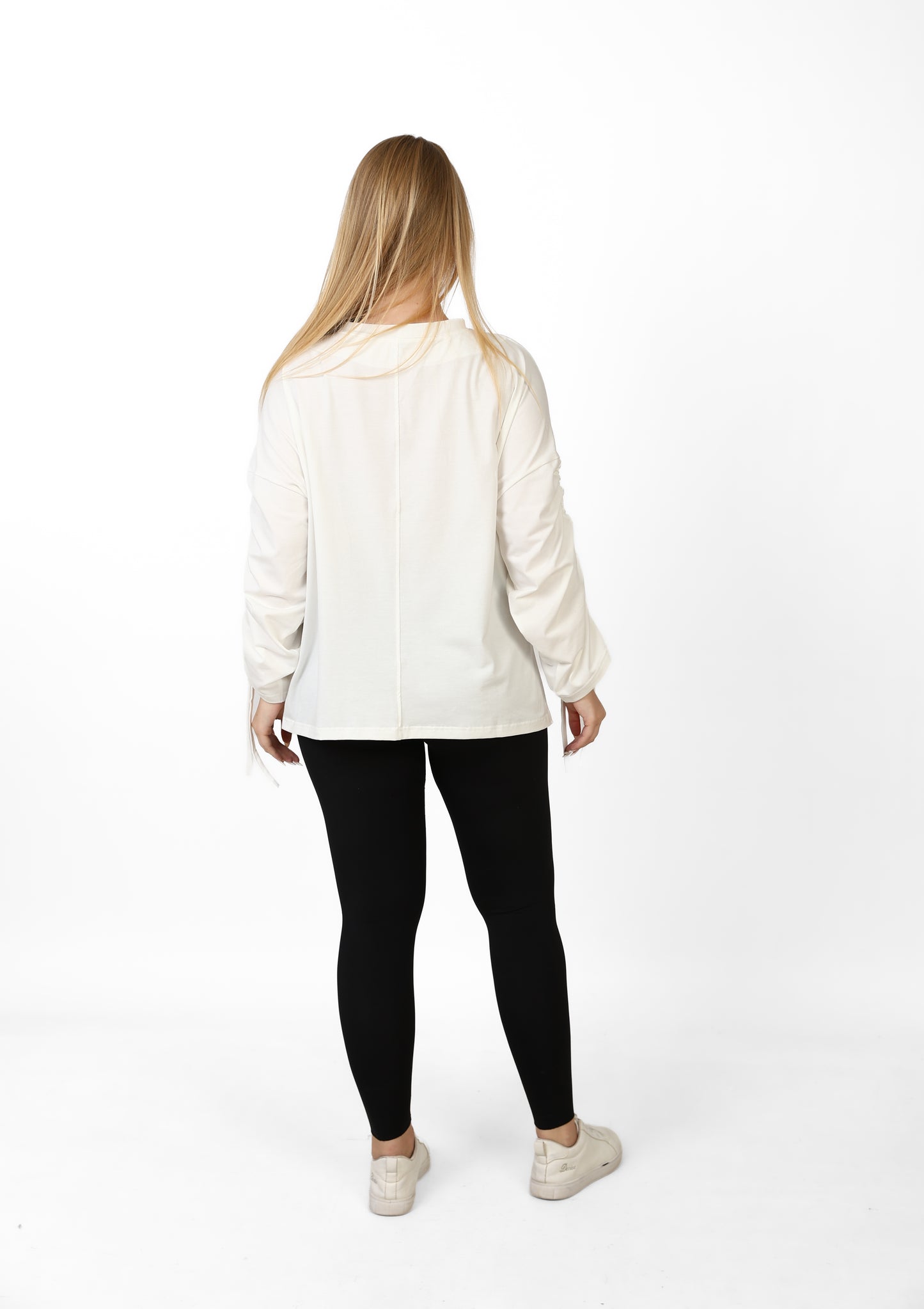 Women’s Adjustable Rushed sleeves oversized top Cotton – White