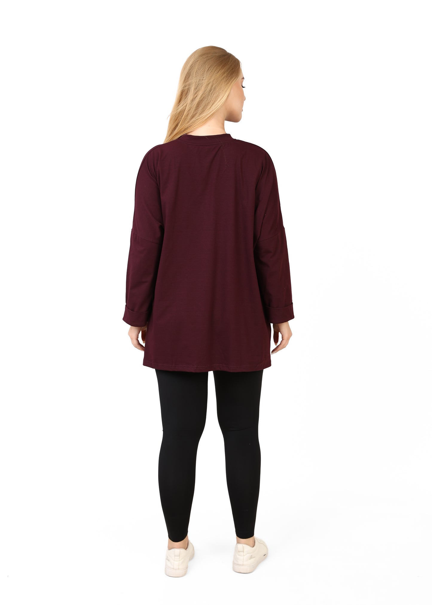 Women’s Oversized Long Sleeve Side Slit Top – Rich Burgundy