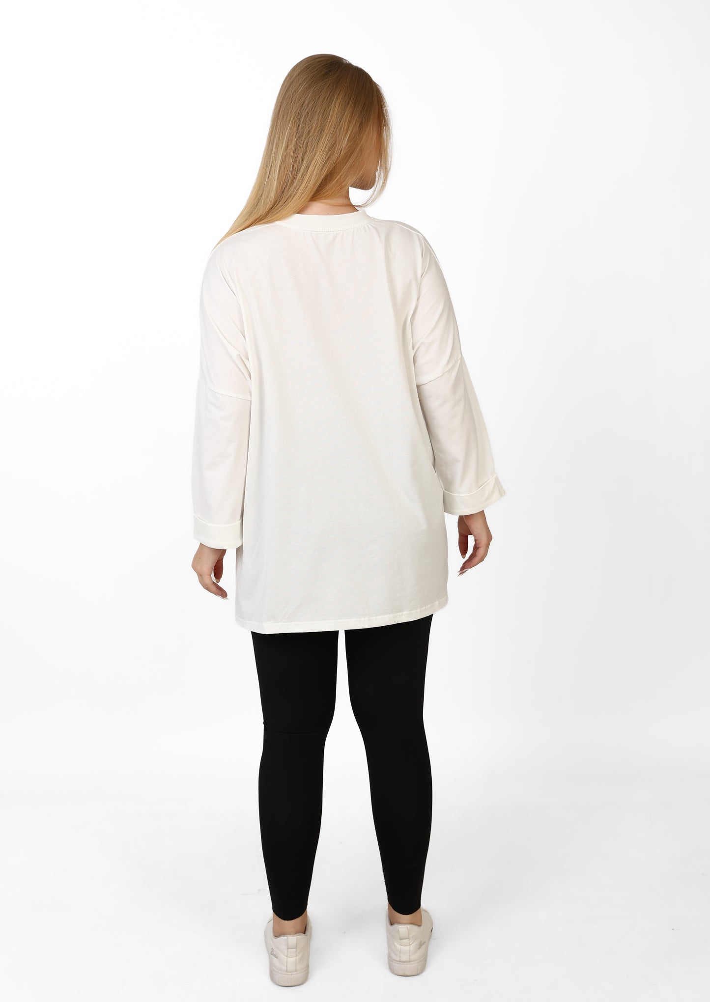 Women’s Oversized Long Sleeve Tunic – Side Slit Modest Top | Ivory