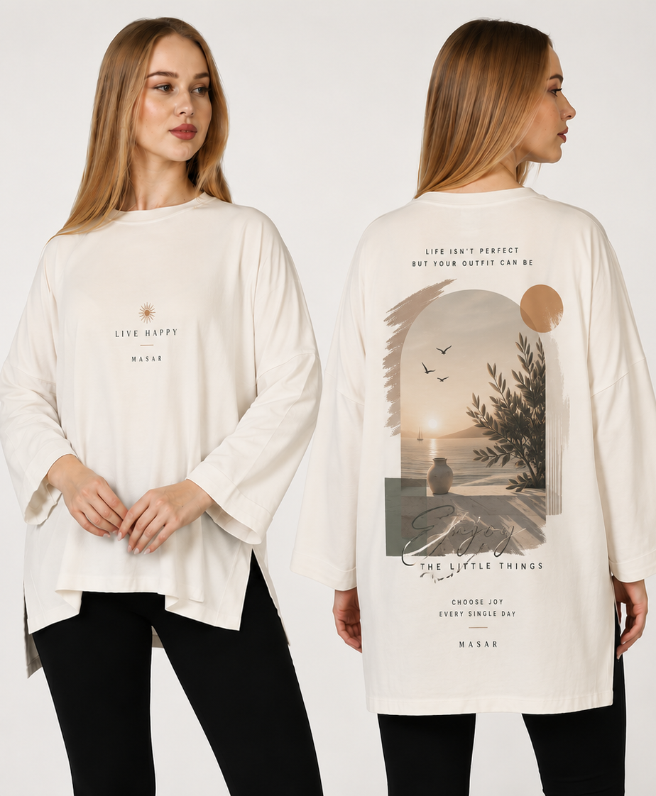 Masar Enjoy the Little Things Oversized Women's Sweatshirt - Ivory