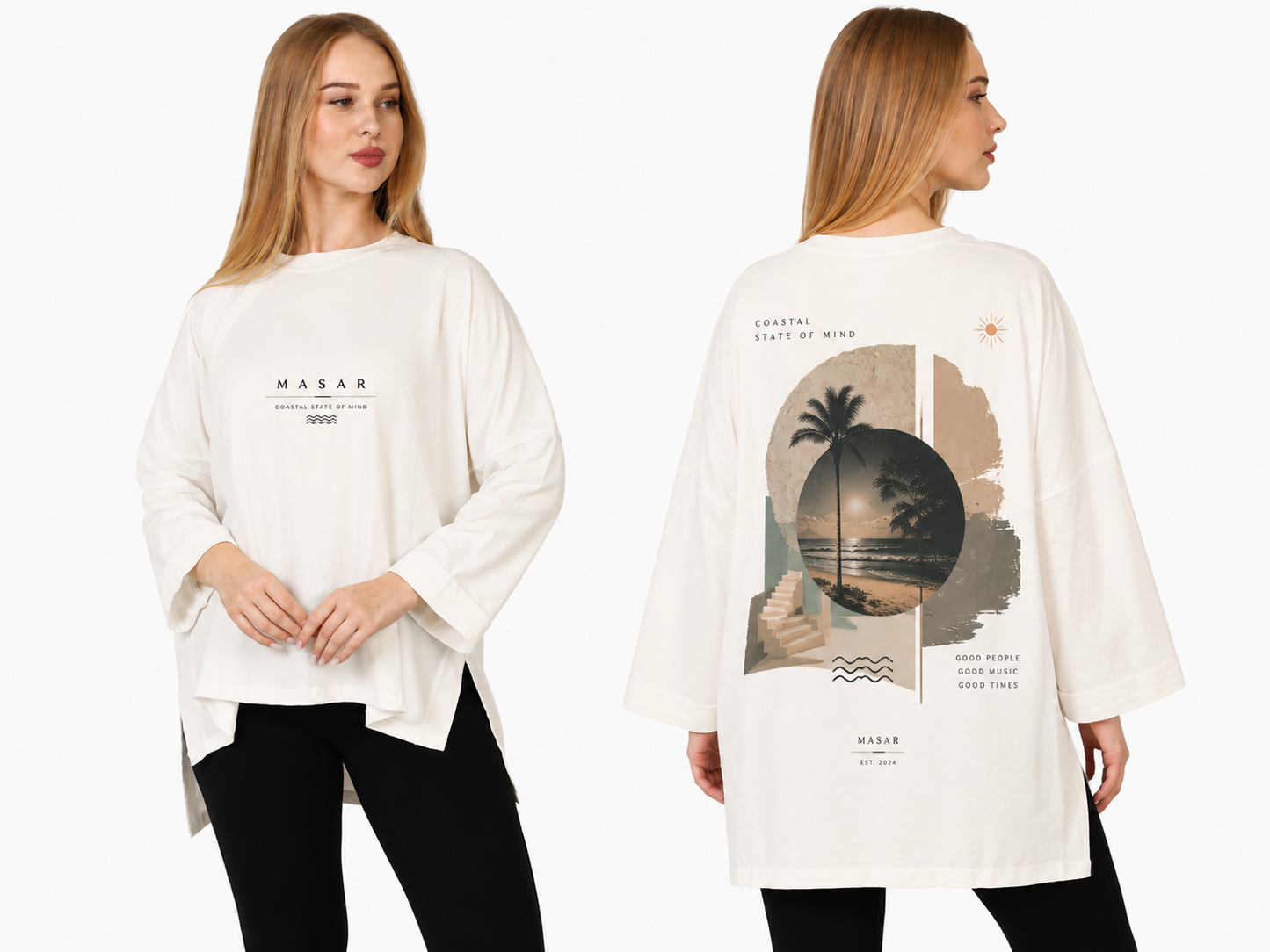 Masar Coastal State of Mind Oversized Women's Sweatshirt - Ivory