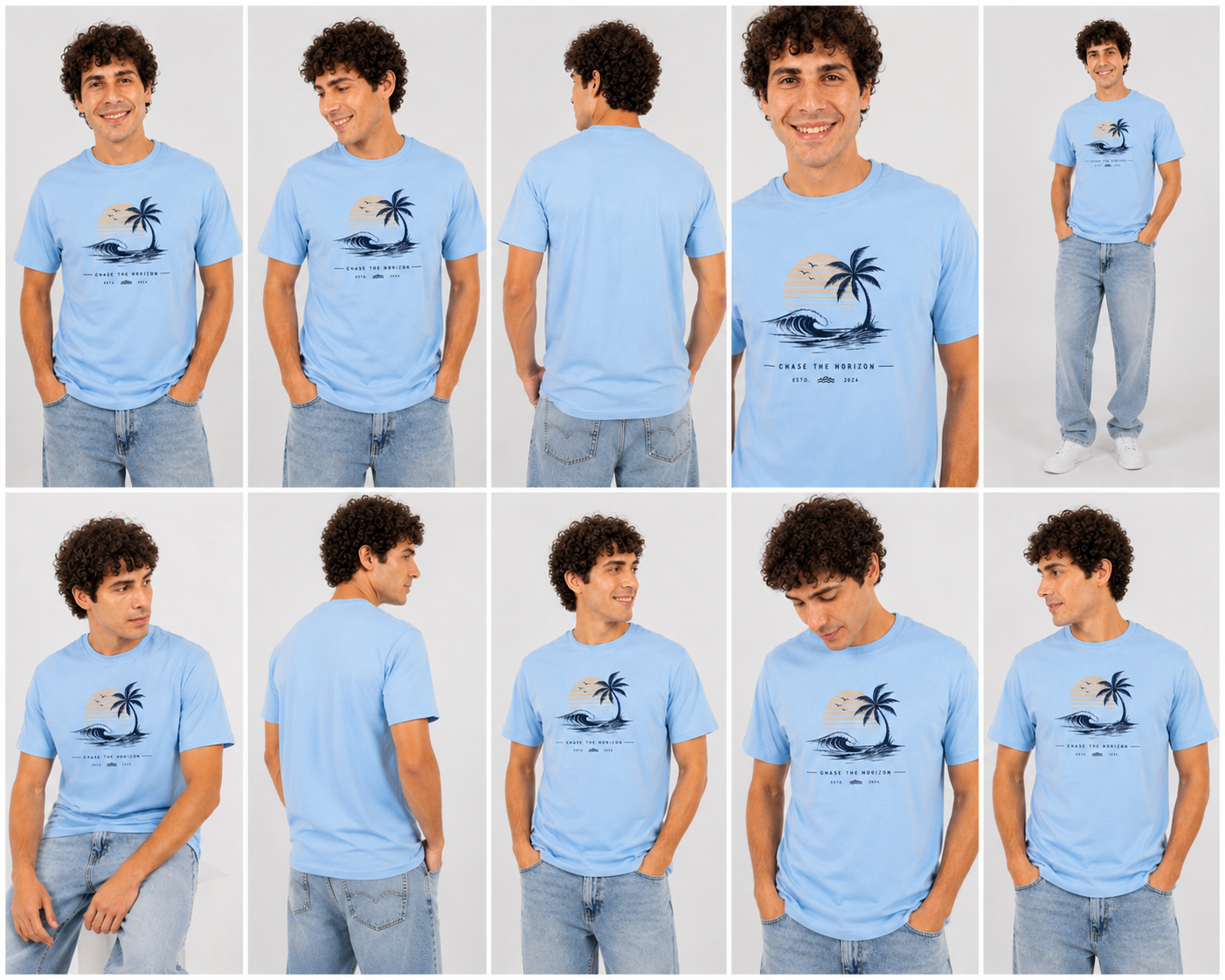 Masar “Chase The Horizon” Beach Graphic T-Shirt – Sky Blue