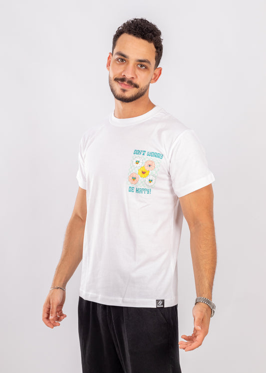 T-Shirt “Don’t Worry, Be Happy” – Peace Flowers Edition