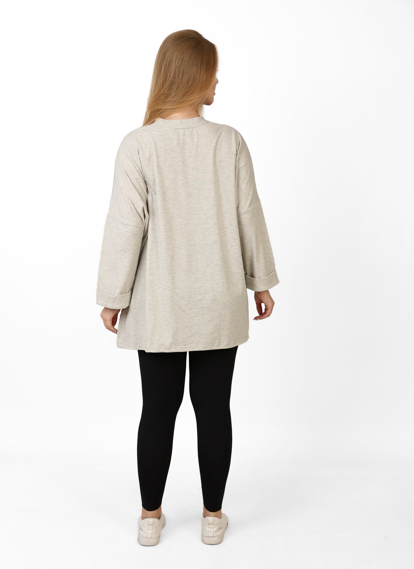 Women’s Oversized Long Sleeve High-Low Cotton Top – light grey