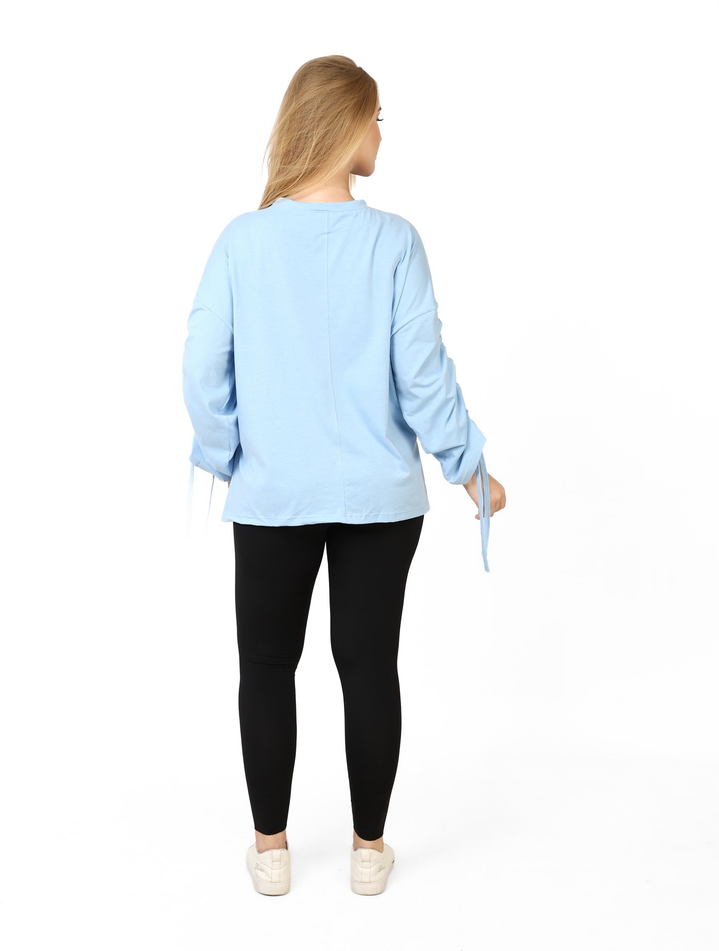 Women’s Adjustable Rushed sleeves oversized top Cotton – Baby Blue