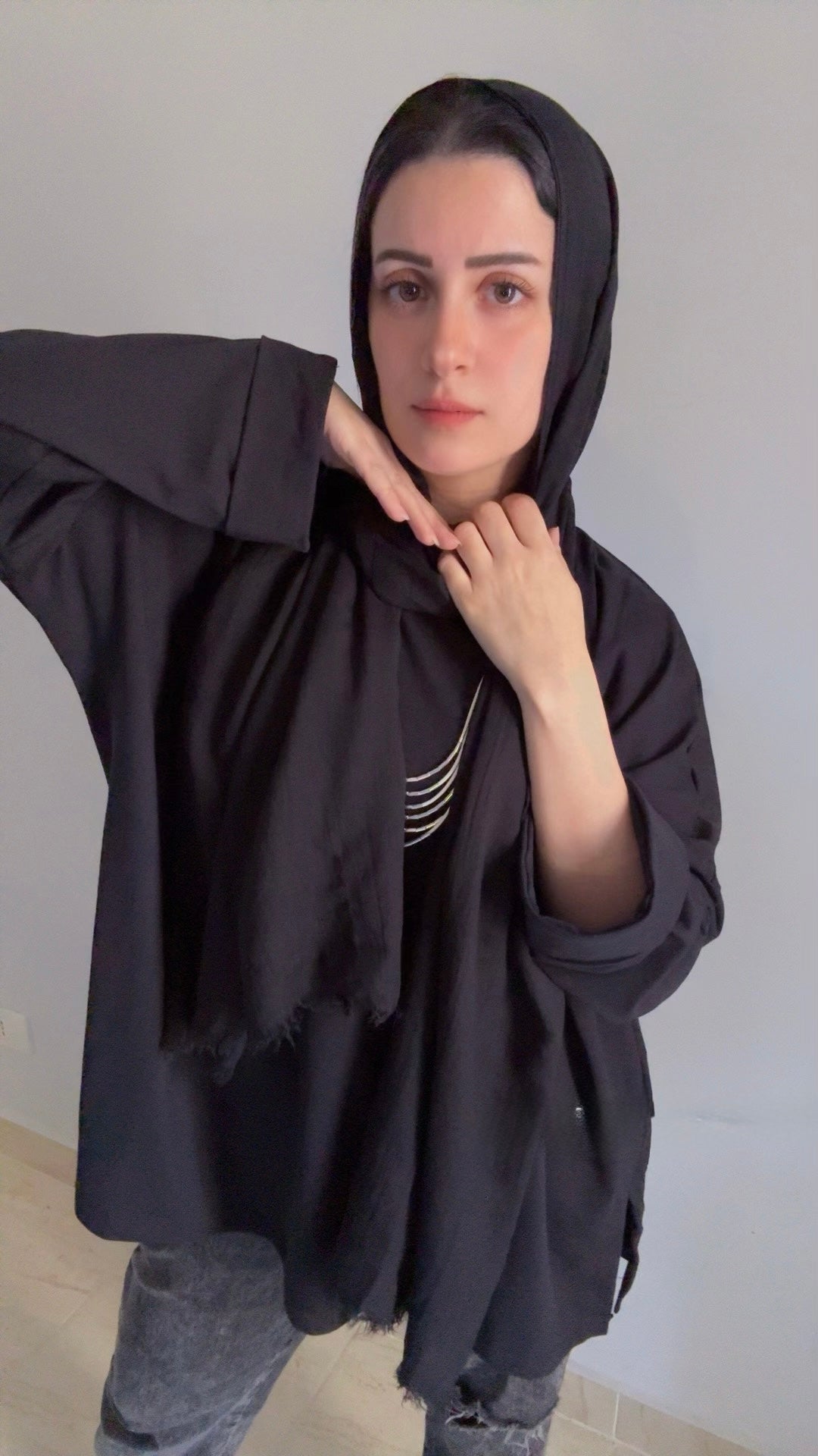 Women’s Oversized Long Sleeve High-Low Cotton Top – Black
