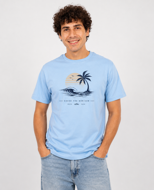 Masar “Chase The Horizon” Beach Graphic T-Shirt – Sky Blue