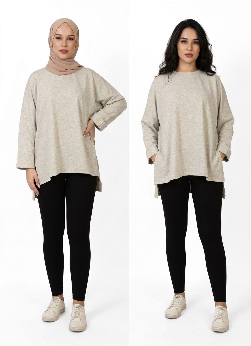 Women’s Oversized Long Sleeve High-Low Cotton Top – light grey
