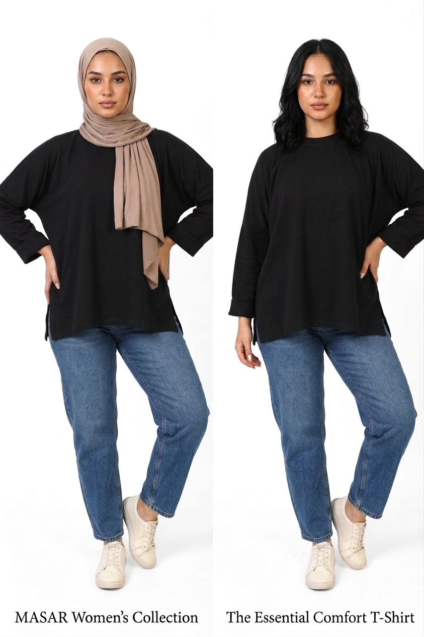 Women’s Oversized Long Sleeve High-Low Cotton Top – Black