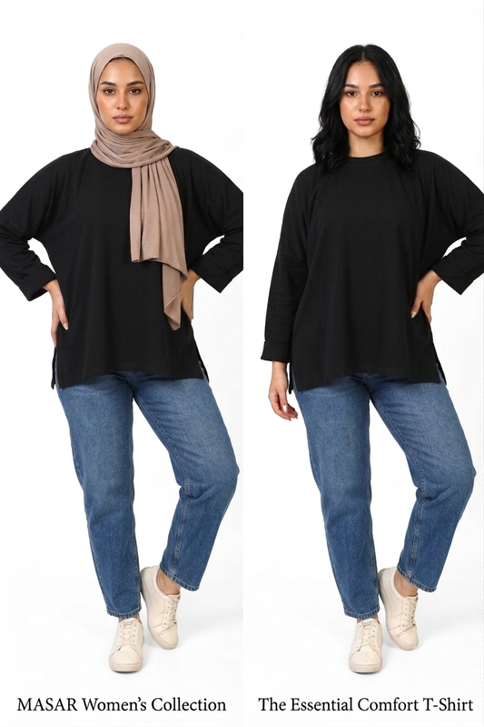 Women’s Oversized Long Sleeve High-Low Cotton Top – Black