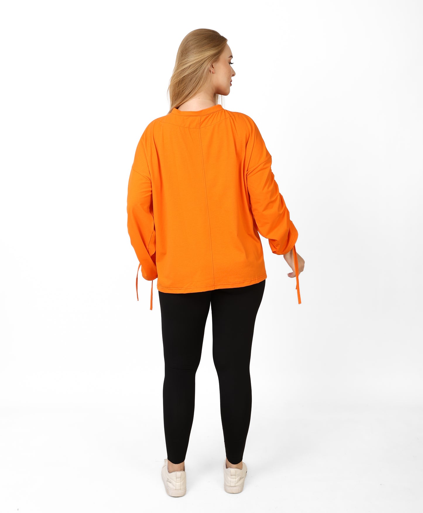 Women’s Adjustable Rushed sleeves oversized top Cotton – Orange