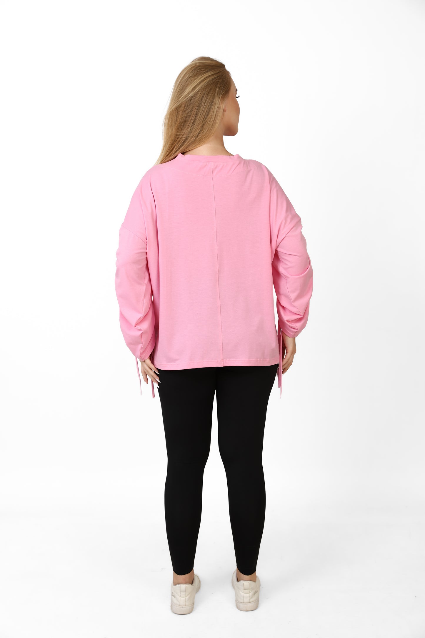 Women’s Adjustable Rushed sleeves oversized top Cotton – Light Pink