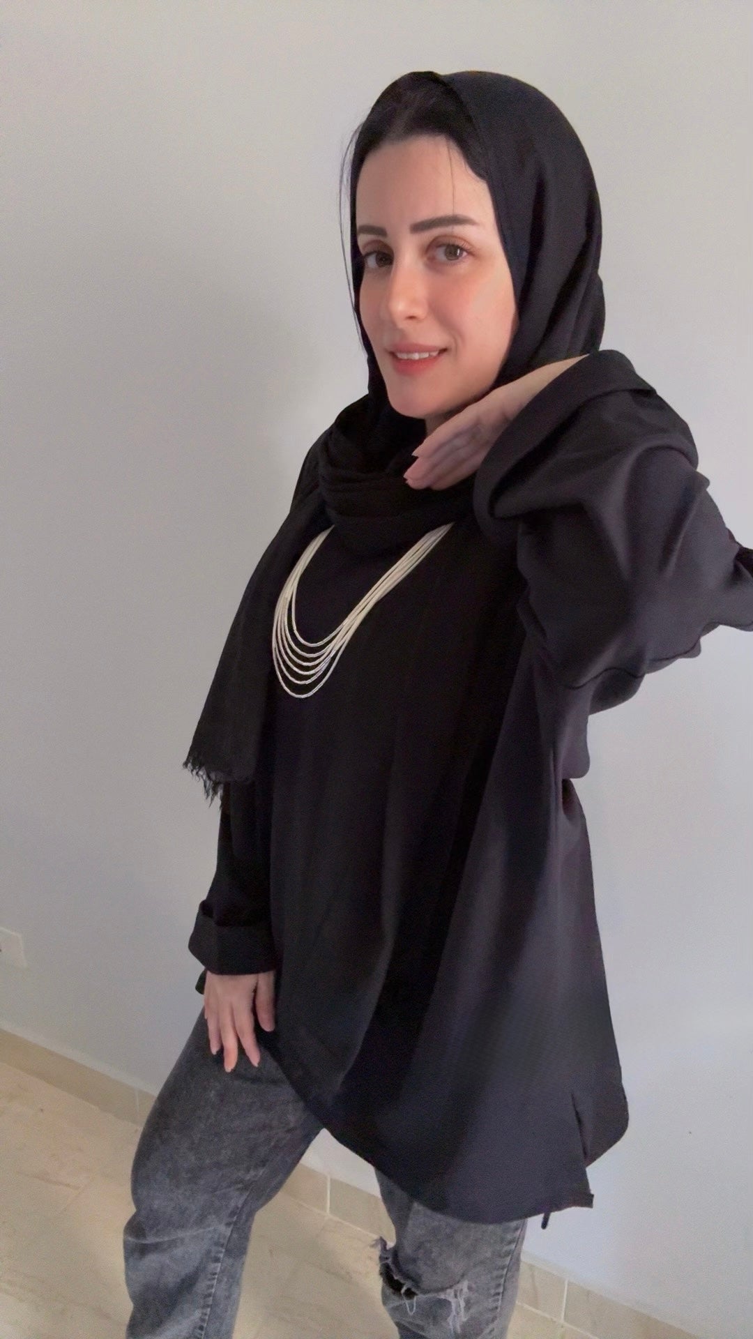 Women’s Oversized Long Sleeve High-Low Cotton Top – Black