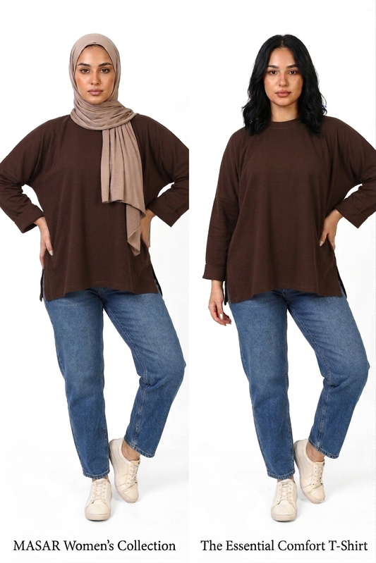 Women’s Oversized Long Sleeve High-Low Cotton Top – Chocolate Brown
